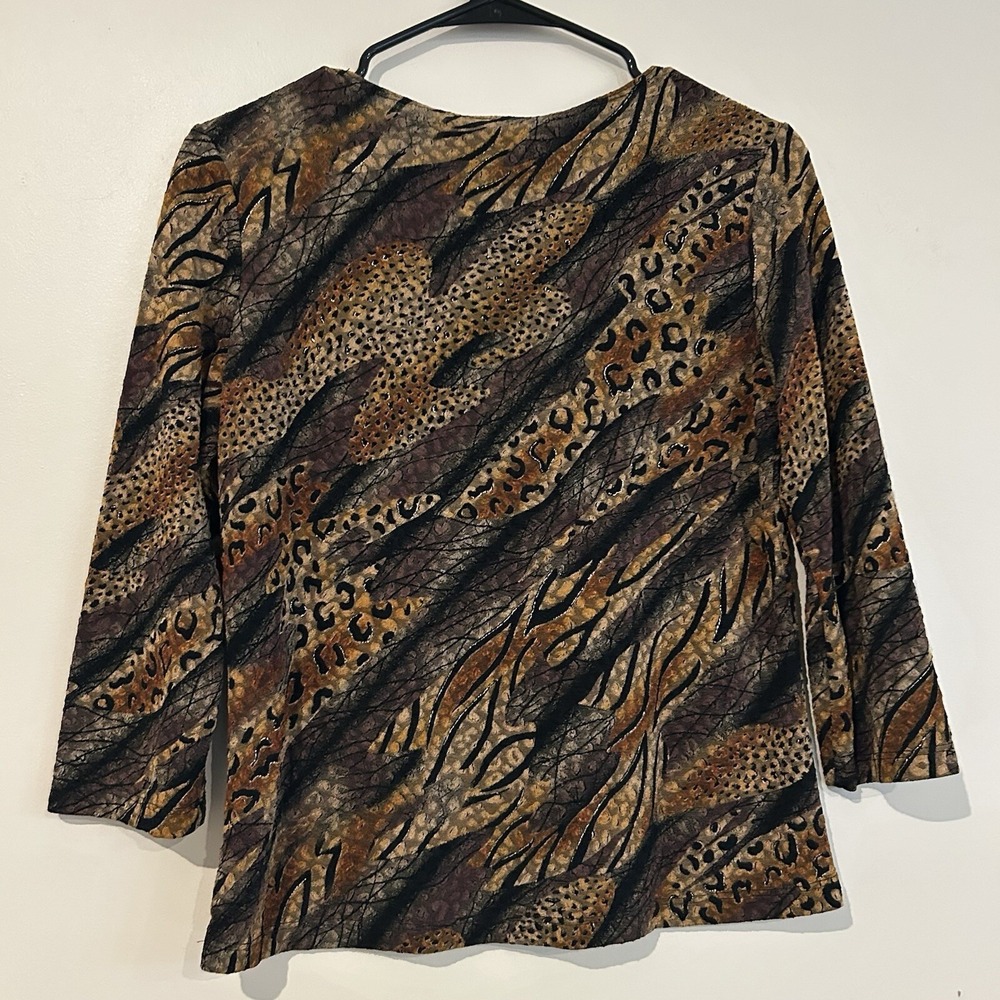 Vtg USA Made Animal Print Leopard Top Sz M Sheer Stretch Brittany Black - Picture 6 of 12